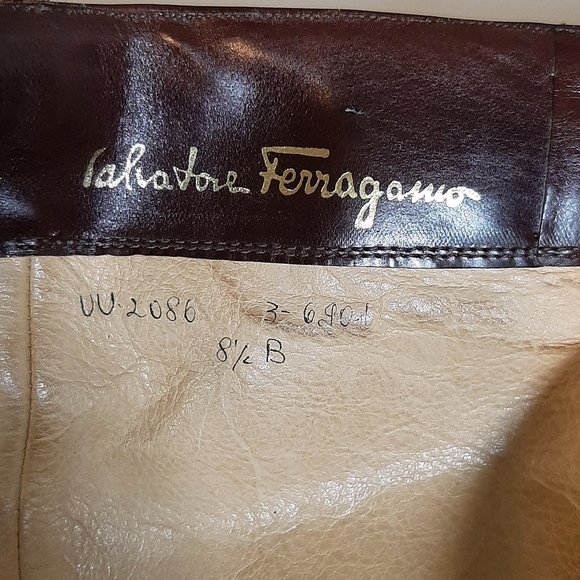 VTG Salvatore Ferragamo Knee High Chestnut Brown Leather Heeled Boots SZ 8.5 - Picture 10 of 16